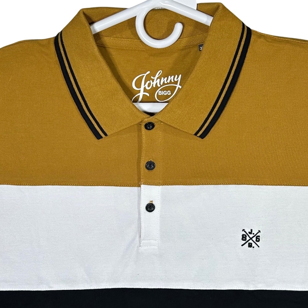 Johnny Bigg Dangerfield Polo XL‎ Mustard Color Block Short Sleeve NWT